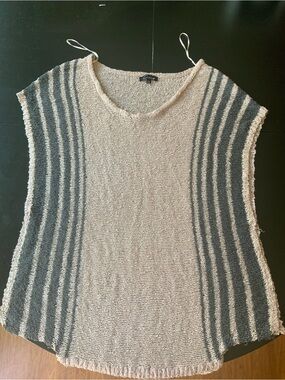 Cecico Beige and Gray Knit Striped Sleeveless Top